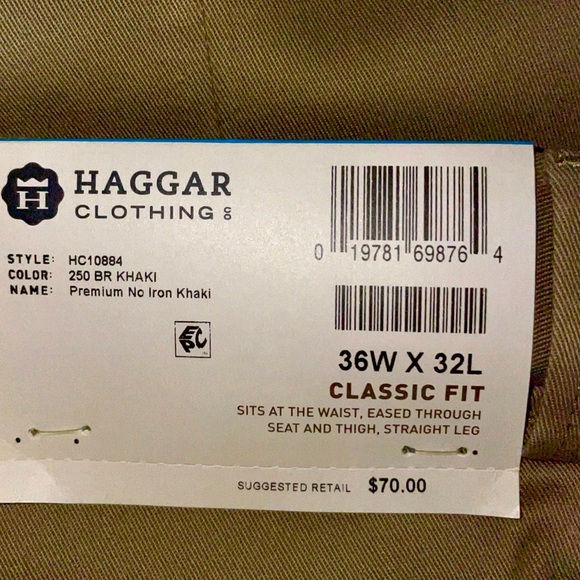 Haggar Men 36 x 32 Premium No Iron Flat Front Classic Fit Khaki Stretch Pant NEW - Picture 7 of 8